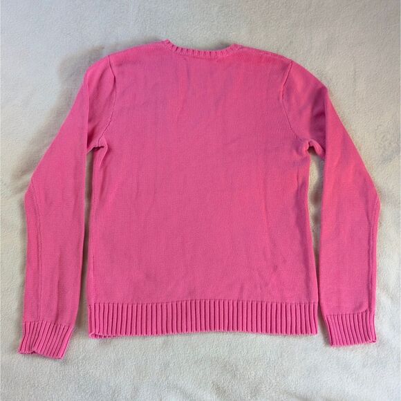 Vintage Ralph Lauren V-Neck Sweater Women's Large Hot Pink Embroidered Logo - Picture 4 of 7
